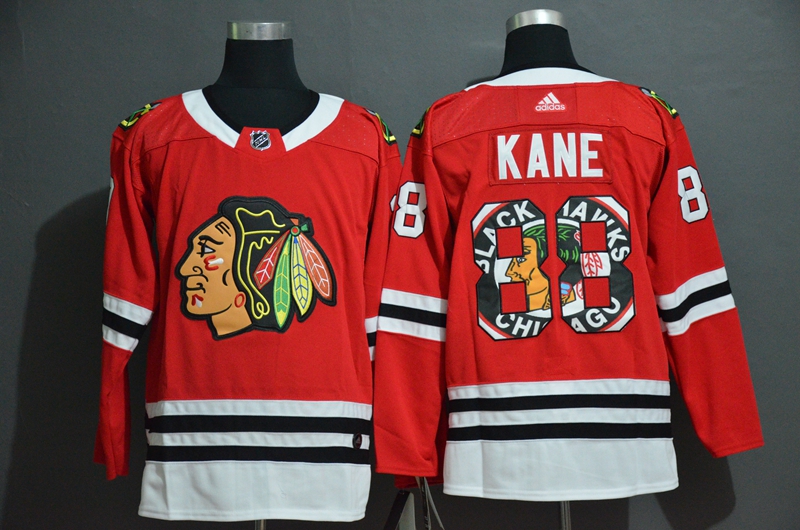 Men Chicago Blackhawks #88 Kane red Adidas Fashion print NHL Jersey 